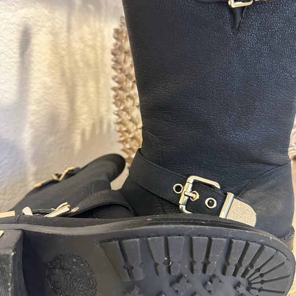 Women’s Black Mid-Calf Leather Biker Boots - Picture 7 of 12